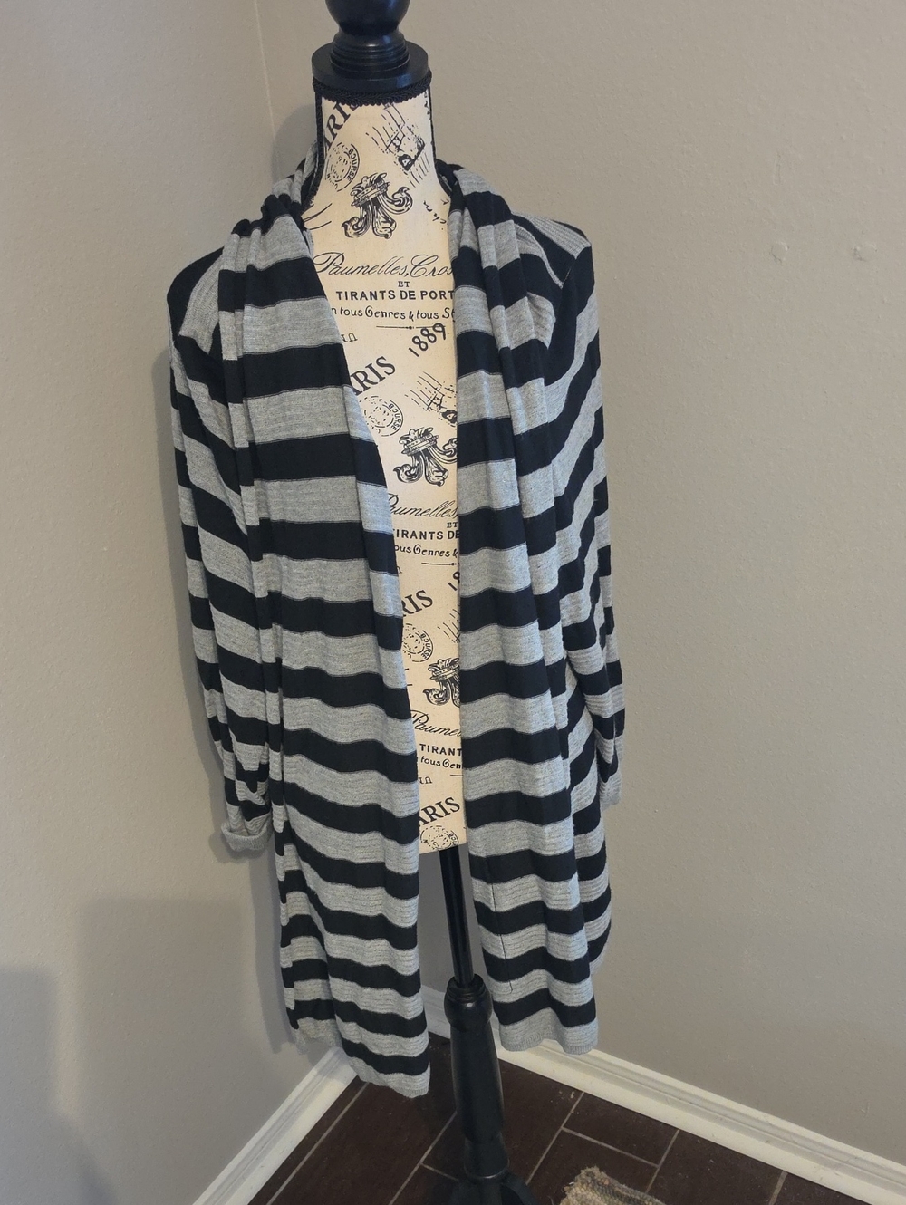 Women's Faded Glory Black & Gray Striped Open-Front Cardigan Plus Size 4X